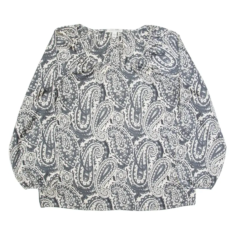 BANANA REPUBLIC Womens Printed Blouse Black Long Sleeve Paisley L