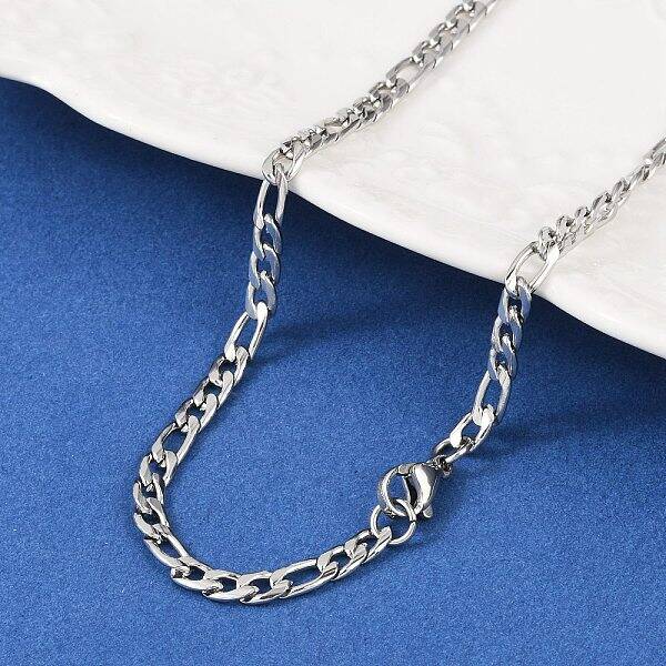 Tarnish Resistant Men's Casual Style 304 Stainless Steel Figaro Chain Necklaces