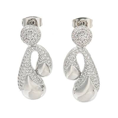 Teardrop Brass Pave Clear Cubic Zirconia Stud Earrings