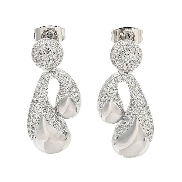 Teardrop Brass Pave Clear Cubic Zirconia Stud Earrings