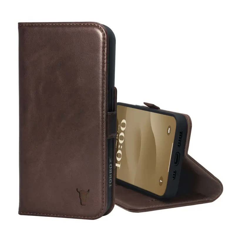 Apple iPhone 15 Leather Wallet Case (with Stand Function) - Dark Brown
