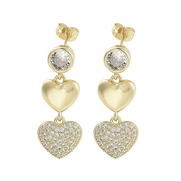 Heart Brass with Cubic Zirconia Dangle Stud Earrings