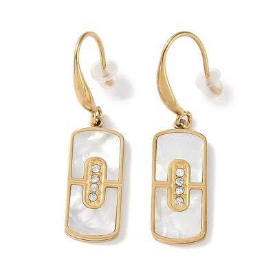 Rectangle 304 Stainless Steel Rhinestone Dangle Earrings
