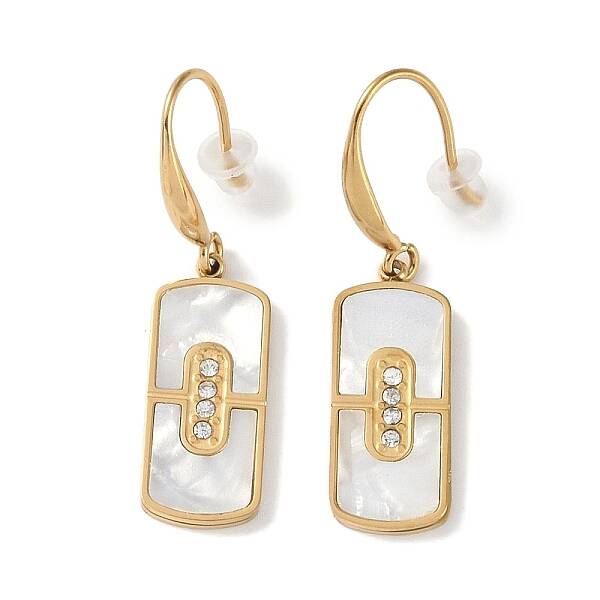 Rectangle 304 Stainless Steel Rhinestone Dangle Earrings