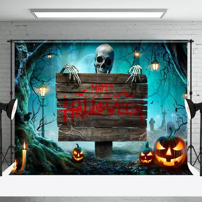Aperturee Forest Cemetery Haunted Signage Halloween Backdrop - Aperturee