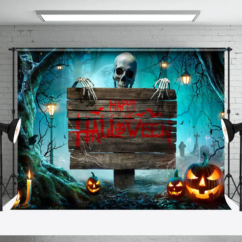 Aperturee Forest Cemetery Haunted Signage Halloween Backdrop - Aperturee
