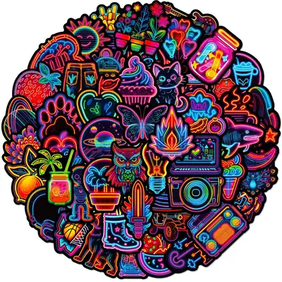 50pcs Creative Design Self-adhesive Sticker, Neon Sticker Pack, Cool Sticker for Teens Adults Kids, Waterproof Trendy Sticker...