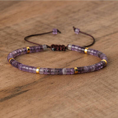 Natural Amethyst Beaded Braided Bracelets