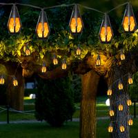 Outdoor Solar String Lights with 15 Flickering Flame Bulbs, Waterproof Warm White Solar Outdoor Lights for Garden Patio Gazeb...