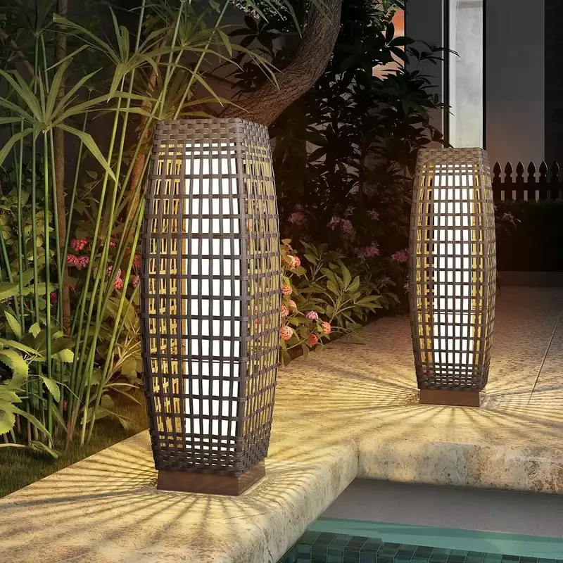 GRAND PATIO Outdoor Solar Powered Resin Wicker Floor Lamp, Outdoor Weather-Resistant Deck Light, for Garden or Porch 【Mediu...