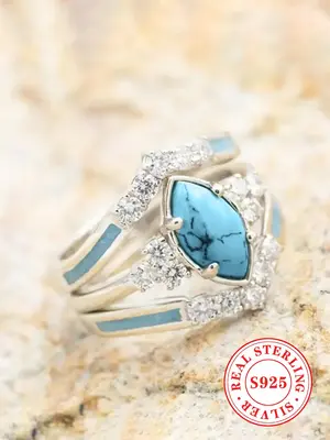 925 Sterling Silver Fashion Turquoise Decor Ring, Fashion Jewelry for Party, Daily Clothing Decor, Trendy All-match & Exquisi...