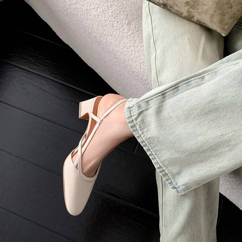 CHIKO Aila Square Toe Block Heels Slingback Shoes