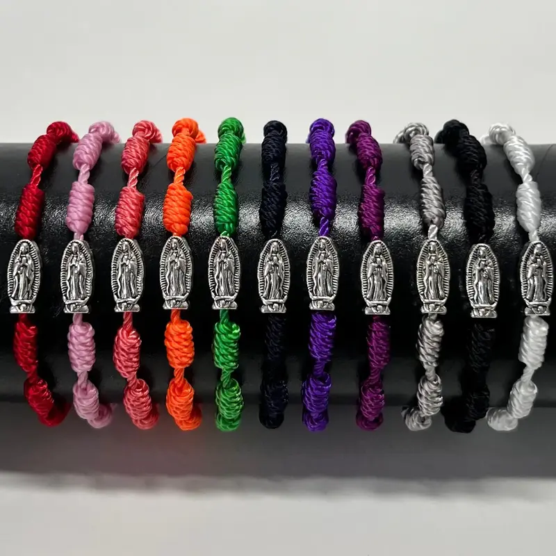 Virgin Mary Knotted Bracelet - Handmade, rosary knot bracelet, adjustable cord bracelet, ten knot bracelet, religious