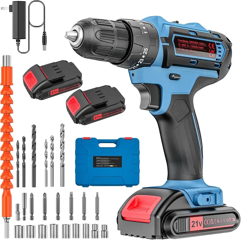 Rechargeable Lithium Drill, 36VF Electric Screwdriver Power Tool Hand Drill Set, Equipped With Battery And Charger Drilling S...