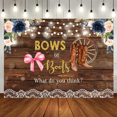 Aperturee Bows Or Boots Floral Rustic Wood Baby Shower Backdrop