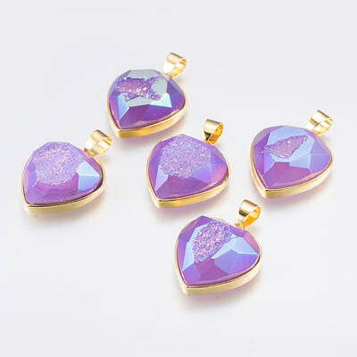 Electroplated Natural Quartz Crystal Pendants