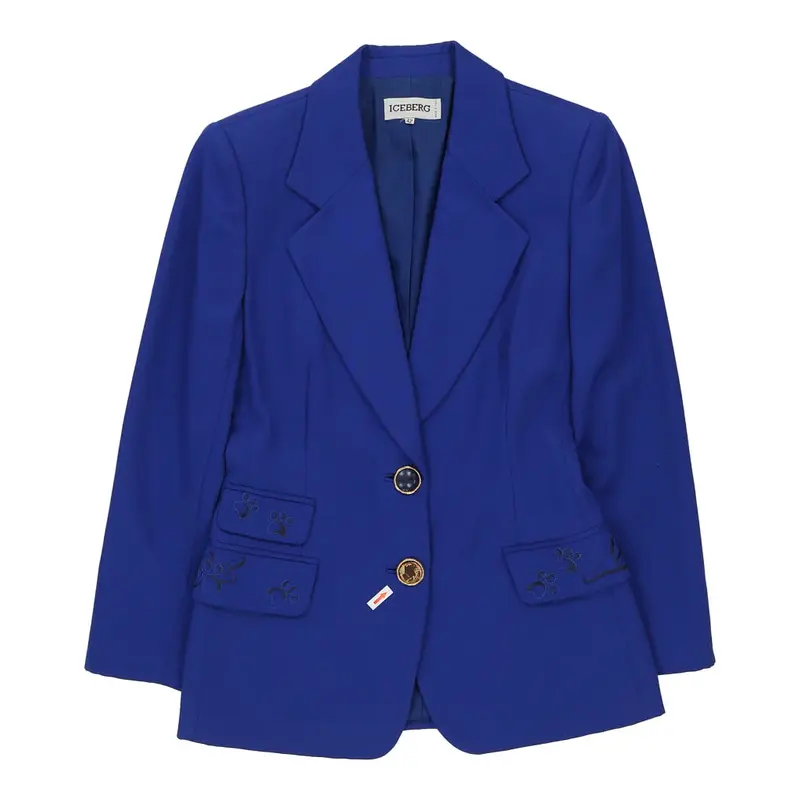 Iceberg Embroidered Blazer - Small Blue Wool | Size: small