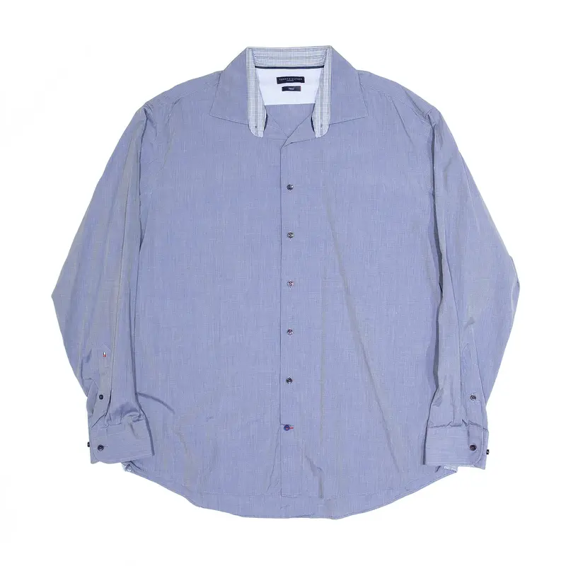 TOMMY HILFIGER Fitted Blue Plain Long Sleeve Shirt Mens L