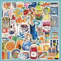 Vintage Oil Painting Series Sticker, 50pcs/set Retro Food Pattern Decorative Sticker, DIY Decals for Water Bottle, Laptop, Ph...