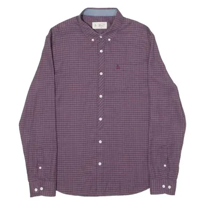 ORIGINAL PENGUIN Mens Shirt Maroon Gingham Long Sleeve L