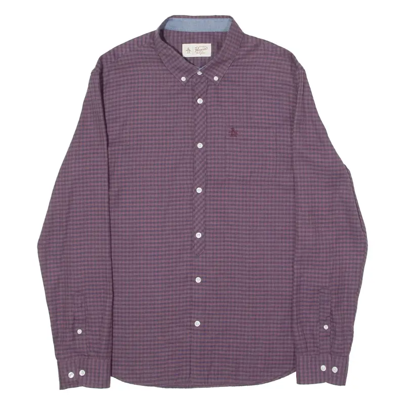 ORIGINAL PENGUIN Mens Shirt Maroon Gingham Long Sleeve L