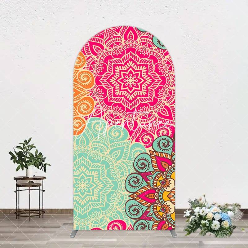 Aperturee Blue Pink Floral Pattern Mandala Lohri Arch Backdrop, 1.6X4FT(0.5X1.2M), 38.18 USD, arch backdrop kit, YMGD9M89-A