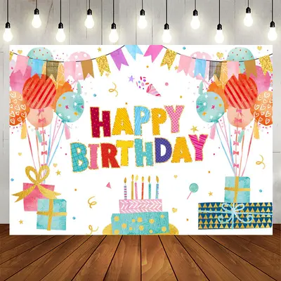 Aperturee Lovely Balloon Flags With Cake Birthday Backdrop