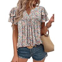 Angerella Womens Crewneck Short Sleeve Summer Tops Pleated Tunic Shirts S-3XL