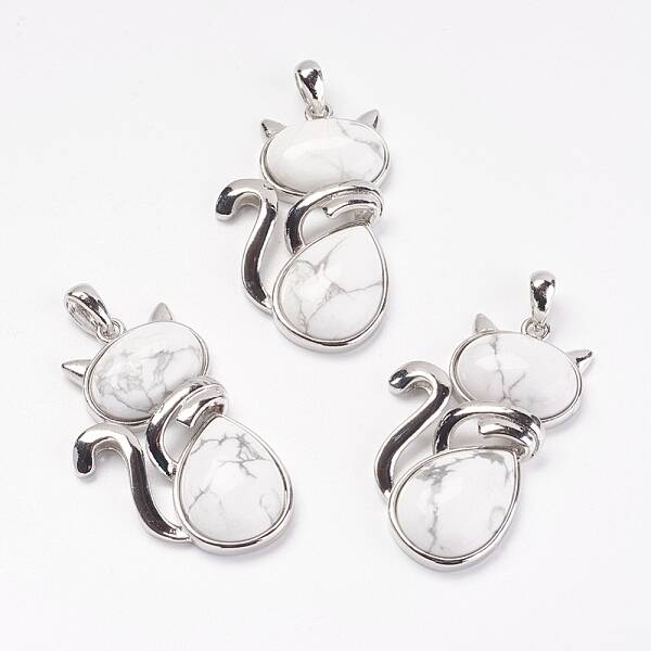 Natural Howlite Kitten Pendants
