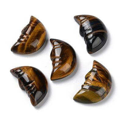 Natural Tiger Eye Carved Healing Moon with Human Face Figurines