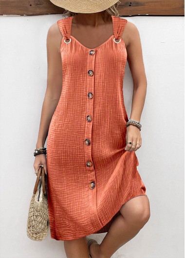 Modlily Orange Tummy Coverage Sleeveless V Neck Dress - XL