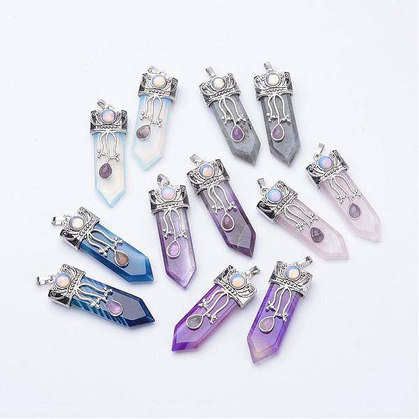 Natural & Synthetic Mixed Stone Big Pointed Pendants
