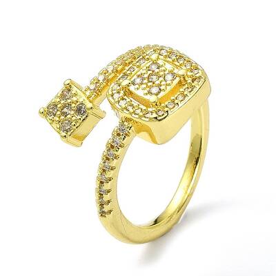Brass with Cubic Zirconia Open Cuff Ring