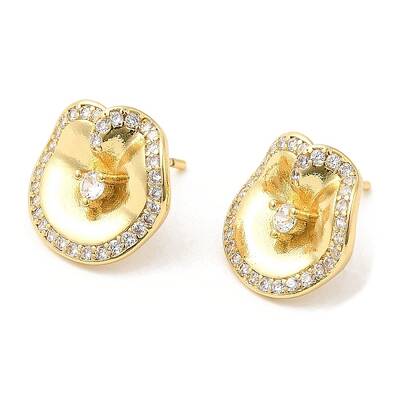 Brass Twist Flat Round Stud Earrings with Clear Cubic Zirconia