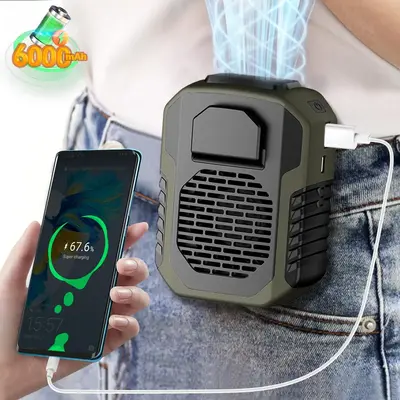 Hanging Waist Fan with Large Capacity Battery for Long-lasting Use, Three-speed Wind Control, Type-C Charging, and USB Revers...