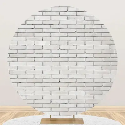 Round White Retro Brick Wall Birthday Party Backdrop - Aperturee