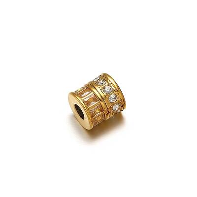 Stainless Steel Micro Pave Clear Cubic Zirconia Beads
