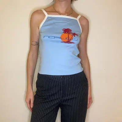 Fiorucci Graphic Vest - Large Blue Cotton