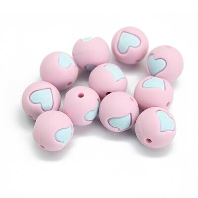 Round with Heart Pattern Food Grade Silicone Beads