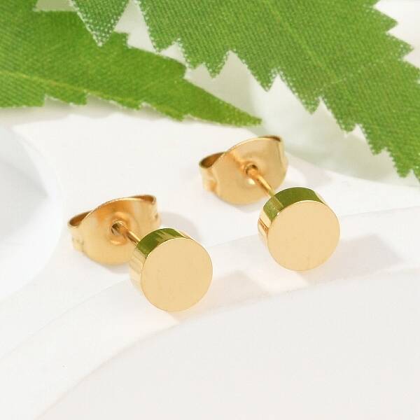 Ion Plating(IP) Flat Round 304 Stainless Steel Stud Earrings