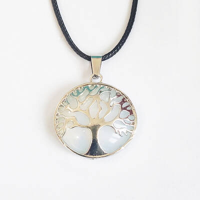 Alloy Pave Natural Quartz Crystal Tree of Life Pendant Necklaces