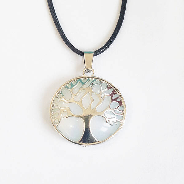 Alloy Pave Natural Quartz Crystal Tree of Life Pendant Necklaces