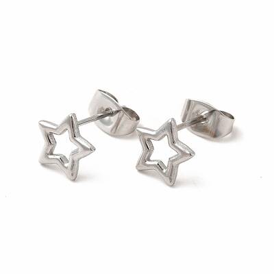 Non-Tarnish 304 Stainless Steel Hollow Out Star Stud Earrings for Women
