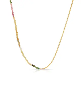 Assunta Gemstone Necklace | Metal Color: Gold | Gemstone: Watermelon Tourmaline