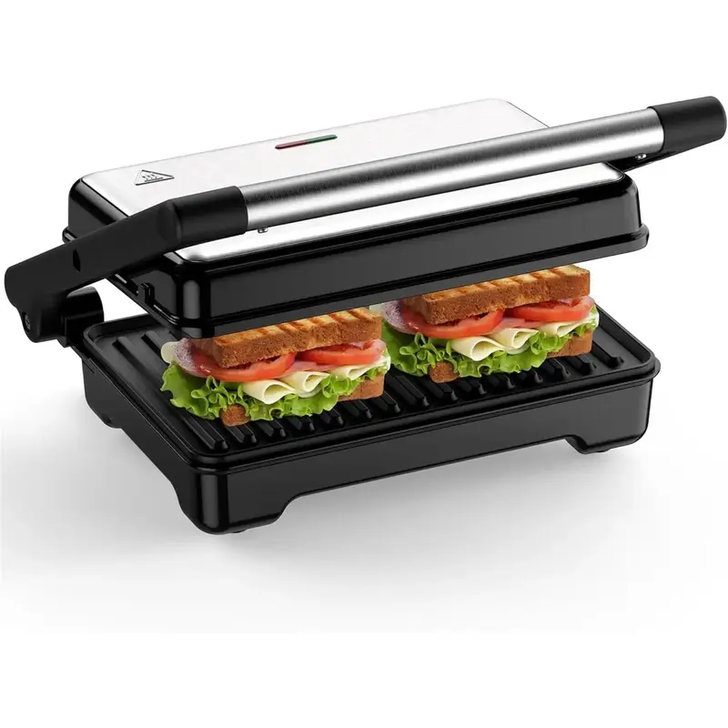 YASHE Panini Grill Press, 1200 W Sandwich Maker, Panini Maker with Non-Stick Coated Cast Aluminum Plates, Fits 2 Slices of Br...