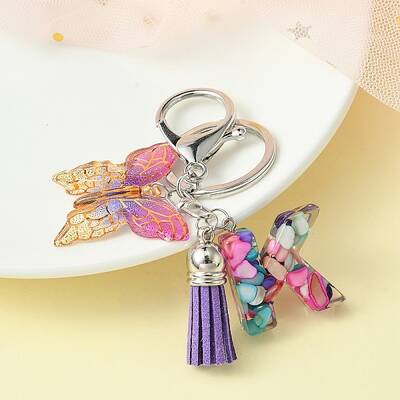 Resin Letter & Acrylic Butterfly Charms Keychain