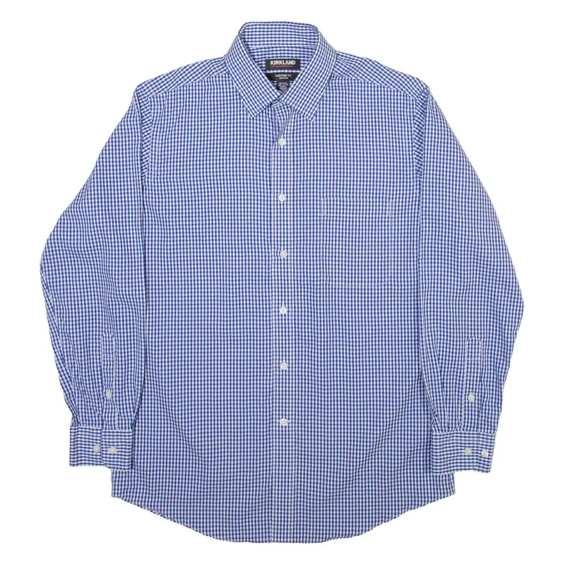 KIRKLAND Custom Fit Mens Shirt Blue Check Long Sleeve M
