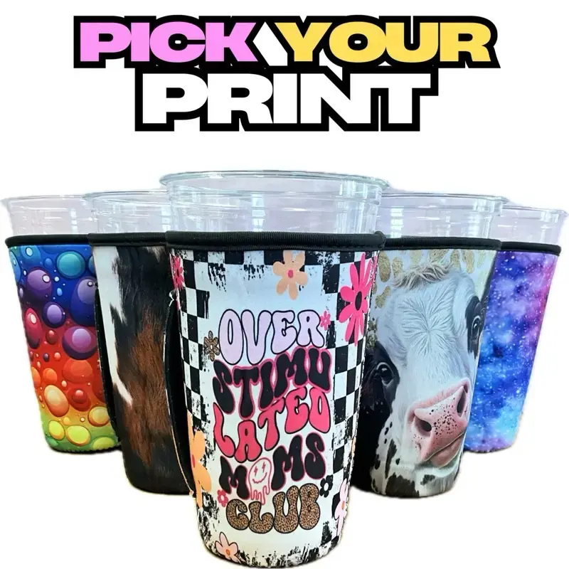 Pick Your Print Cup Cover Cozy Insulated Sleeve Ice Coffee cold Fabric Tumbler Portable koozie Tea neoprene Beverage Thermal ...