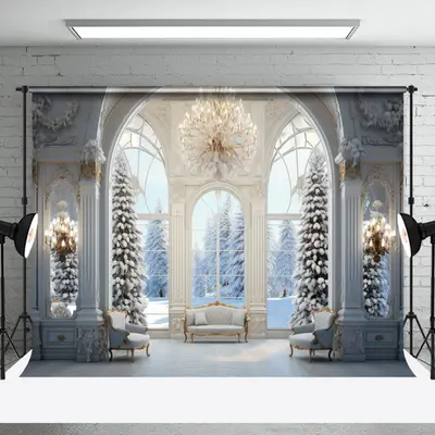 White Snowy Tree Luxury Window Winter Photo Backdrop - Aperturee