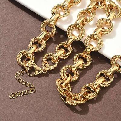 304 Stainless Steel Textured Double Ring Link Chain Necklaces